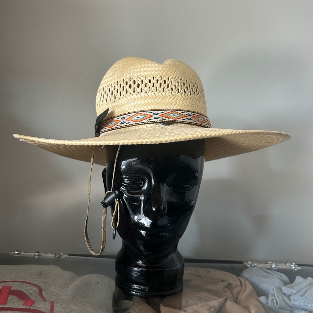 Orvis Lochsa River Straw Hat Unisex SM/MED Natural Tan Wide Brim Chin Strap